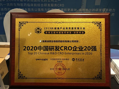 2020中国研发CRO企业20强 BB贝博